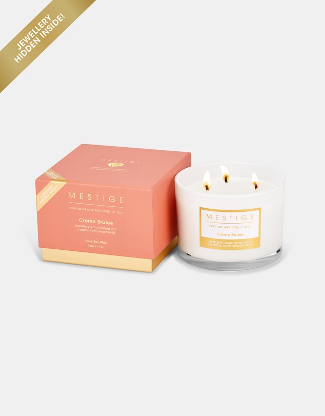 Mestige - Creme Brulee Scented Soy Candle 340g - Hidden Jewellery Embellished with crystals from Swarovski®