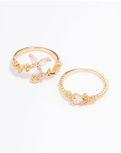 Lovisa - Gold Plated Floral Stone Ring Pack