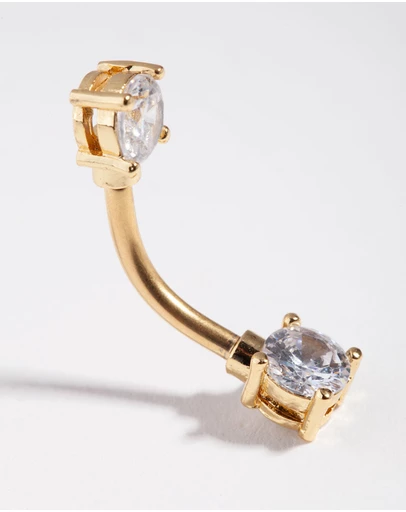 Lovisa - Titanium Gold Double Cubic Zirconia Square Belly Ring