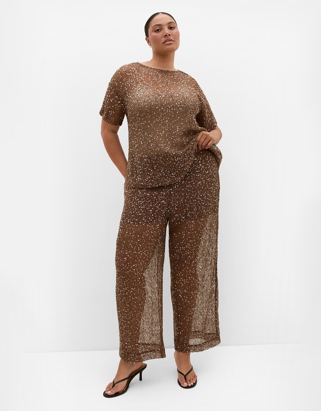 City Chic - Plus size Starlit Sequin Top - mocha