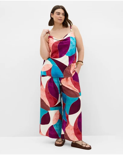 City Chic - Plus size Lexi Geometric Print Cowl Neck Top - purple
