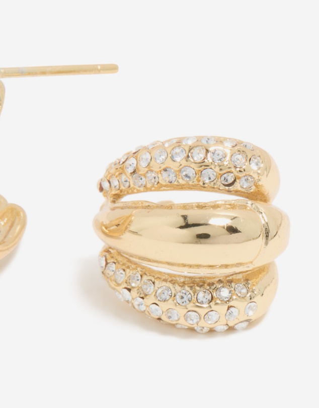 Lovisa - Waterproof Gold Plated Stainless Steel Diamante Trio Illusion Hoop Earrings