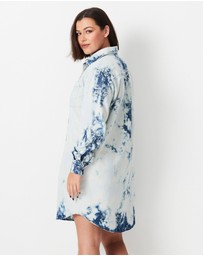 17 Sundays - Shibori Denim Shirt Dress - White