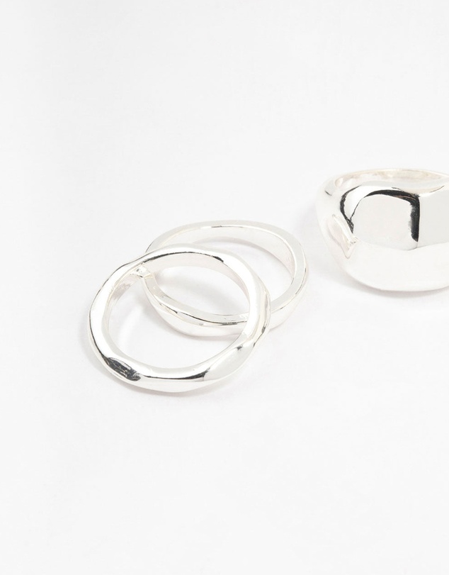 Lovisa - Silver Plated Bold Molten Rings 4-Pack