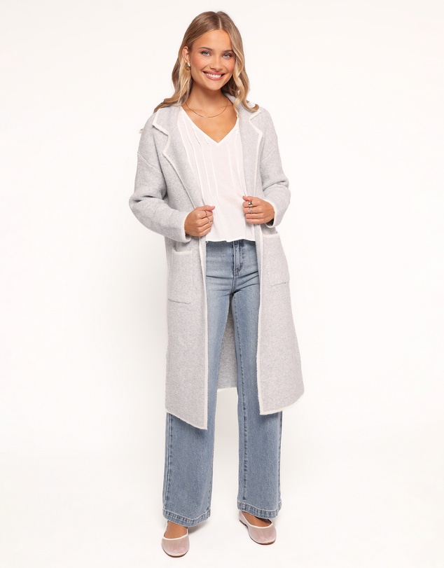 Petal & Pup - Katia Contrast Trim Coatigan - Light Grey