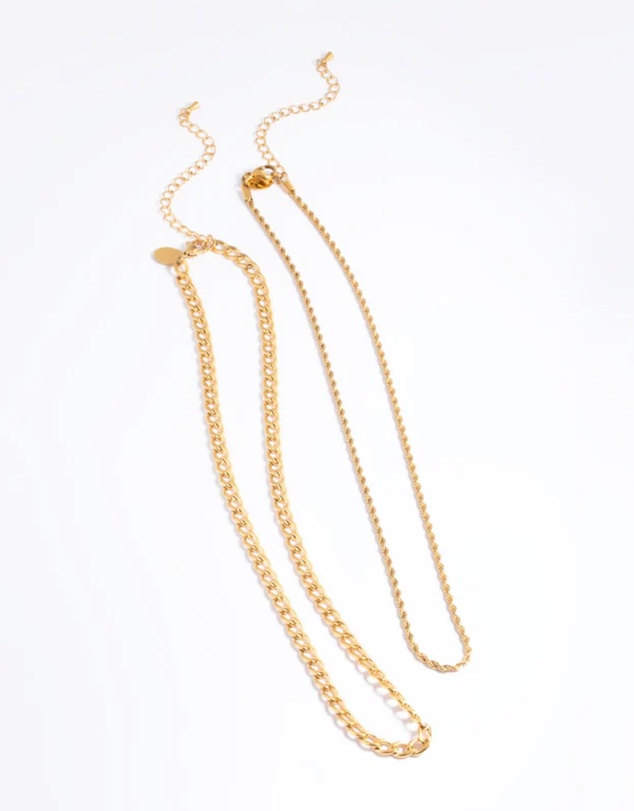 Lovisa - Waterproof Gold Plated Stainless Steel Twist Chain Double Layer Necklace