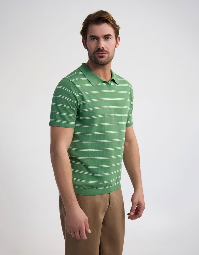 Oxford - Basey Linen Blend Striped Polo