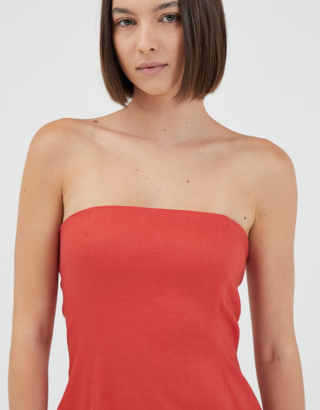 Third Form - Flame Linen Strapless Dress