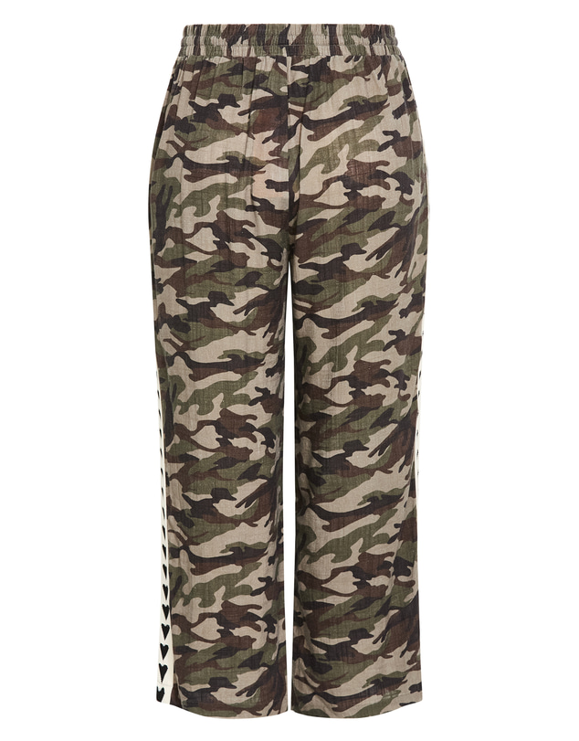 City Chic - Plus size Camo Print Side Tape Wide Leg Pant - khaki