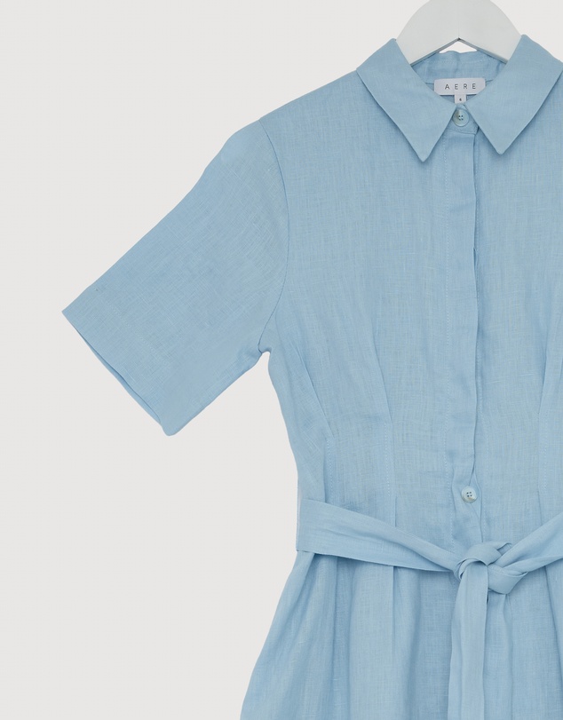 Revibe - Repaired AERE Orien Tuck Waist Linen Shirt Dress - AU 6