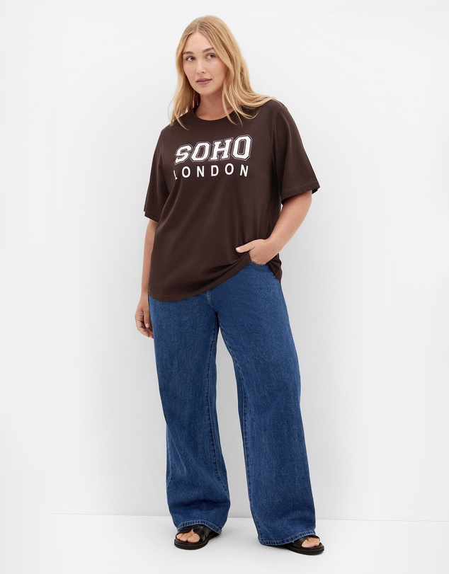 City Chic - Plus size Curved Hem Soho Cotton Tee - chocolate