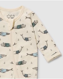 Wilson & Frenchy - Woolly Whales Organic Zipsuit With Feet - Babies