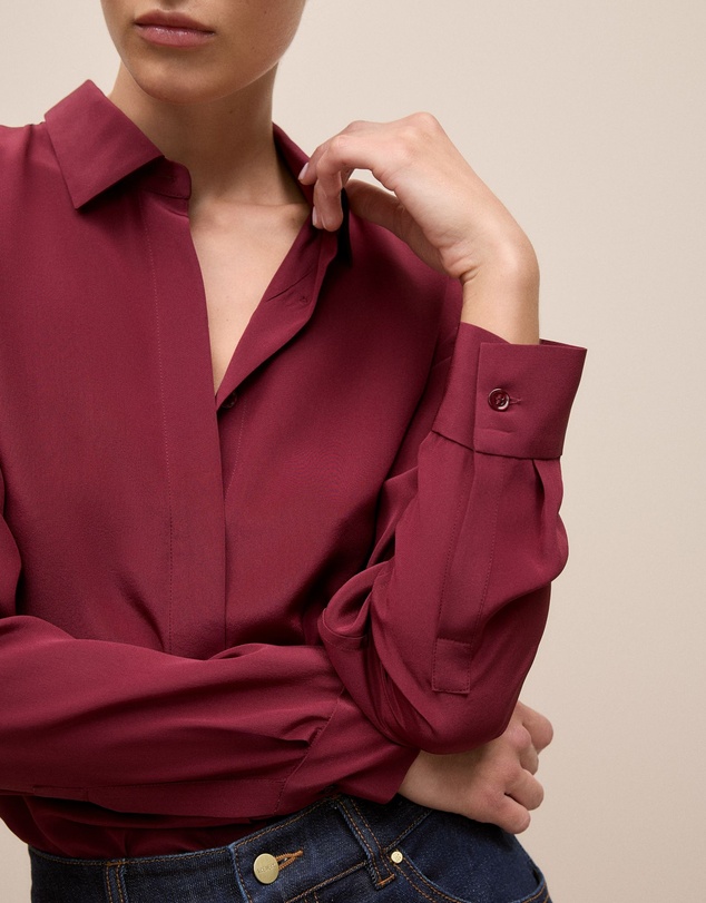 Trenery - Silk Concealed Placket Shirt in Red Mahogany