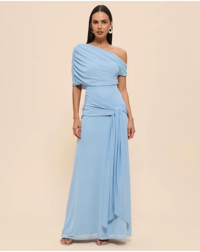 CHANCERY - Margot One Shoulder Drape Mesh Maxi Dress