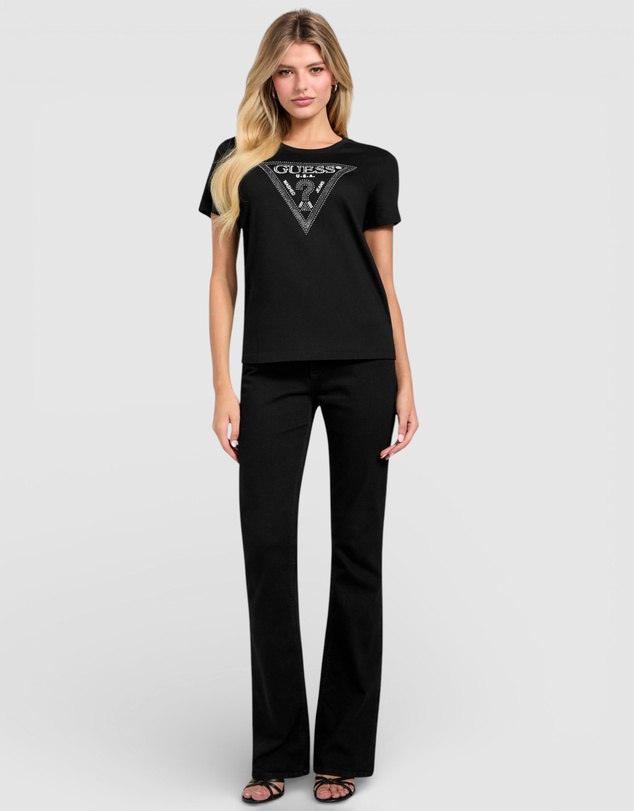 GUESS - Short Sleeve Crewneck Krystal Triangle T-Shirt