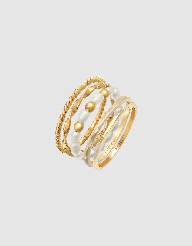 Elli Jewelry - Ring Set Pearls Beadalon 925 Sterling Silver Gold Plated