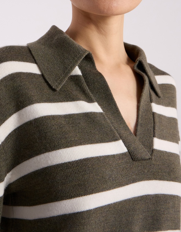 David Lawrence - Leece Merino Stripe Polo Knit