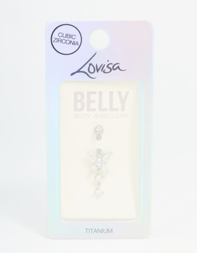 Lovisa - Titanium Cubic Zirconia Butterfly Drop Belly Bar