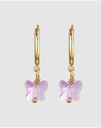 Elli Jewelry - Earrings Hoops Crystal Butterfly 925 Sterling Silver Gold-Plated