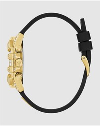 GUESS - ICONIC 40TH Animal 39mm Gold-Tone Case Black Silicone Strap