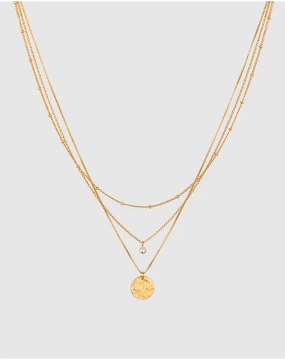 Elli Jewelry - Necklace Layer Crystal Disc 925 Sterling Silver Gold-Plated