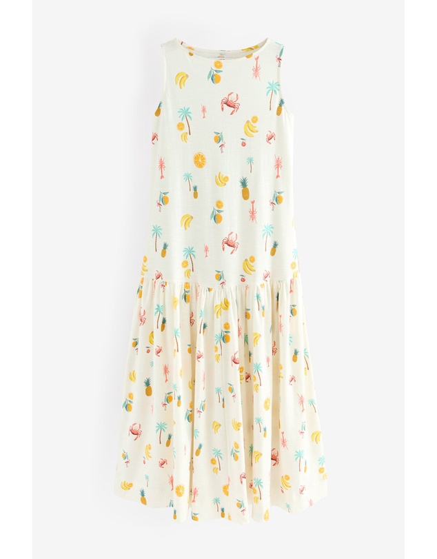 NEXT - Sleeveless Drop Waist 100% Cotton Crew Neck Midi Dress
