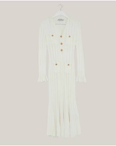 Revibe - Repaired Self Portrait Pointelle Knit Midi Dress - AU 10