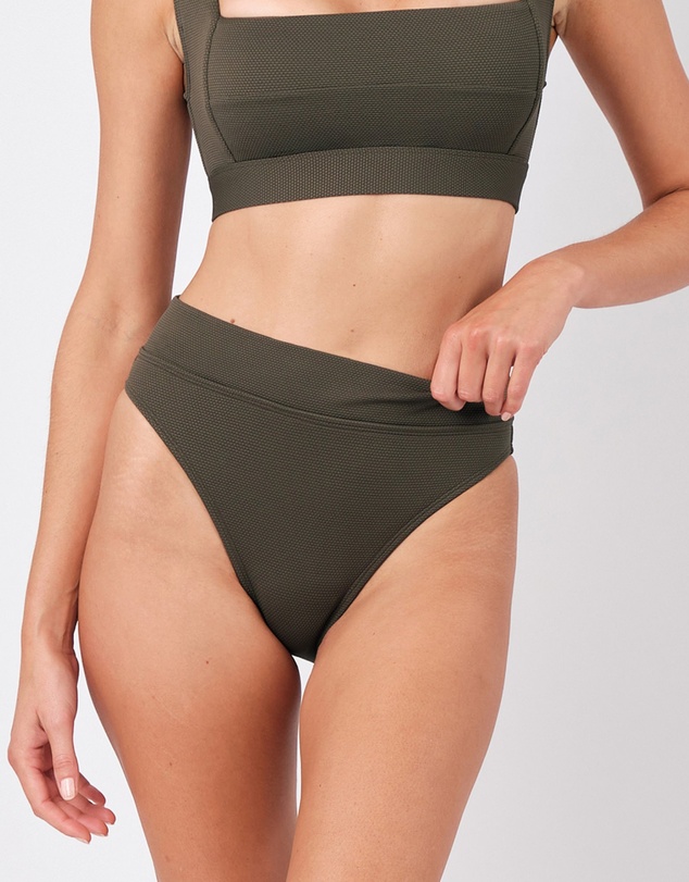 UNE PIECE - Textured High-Cut High-Waisted Bikini Bottom