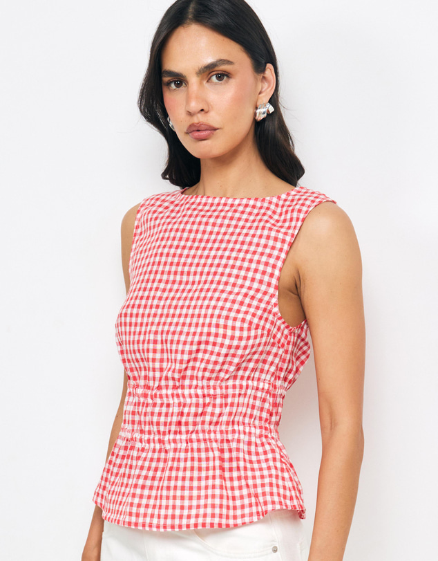 AERE - Romy Linen Gingham Top