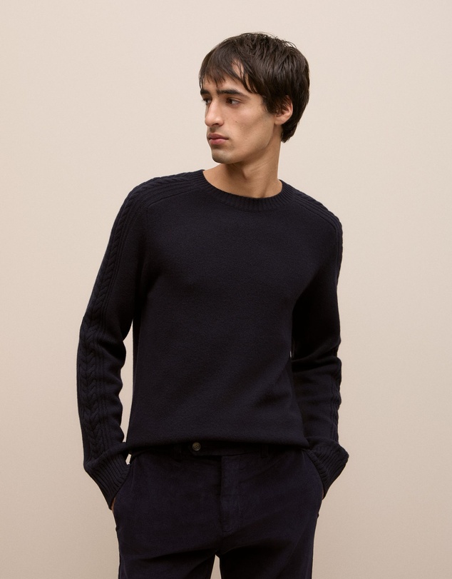 Trenery - Merino Cable Detail Crew in Navy
