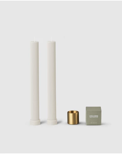 Black Blaze - Column Pillar Candle Duo With Brass Holder
