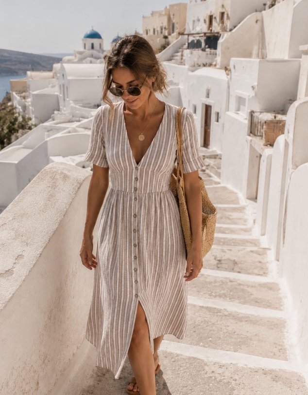 Esther & Co - Mariska Dress - Cocoa Stripe