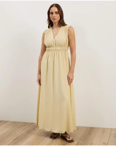 Atmos&Here - Luna Linen Blend Sleeveless Gathered Maxi Dress