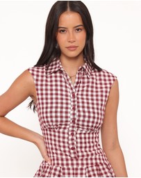 Petal & Pup - Helen Button Front Playsuit - Burgundy Gingham
