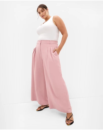 City Chic - Plus size Imogen Lined Wide Leg Pant - baby pink