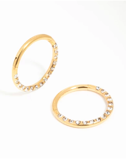 Lovisa - Gold Plated Surgical Steel Diamante Pave Hoop Earrings