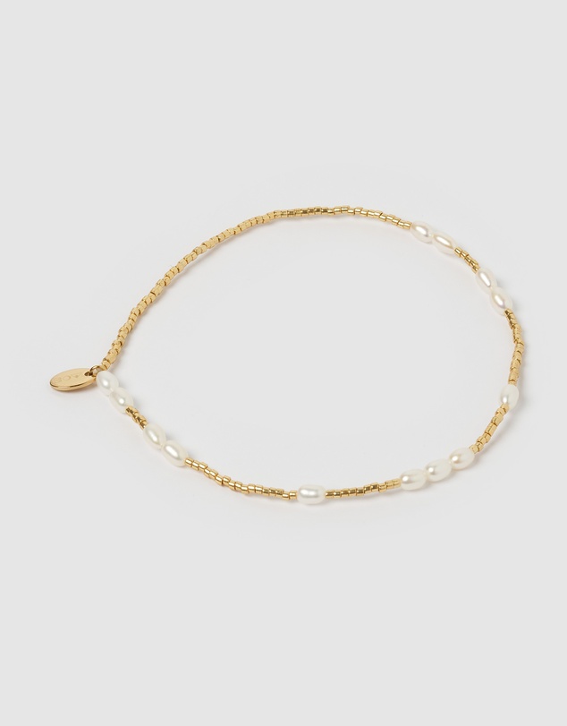 Arms Of Eve - Poppy Pearl and Glass Beaded Anklet - Gold