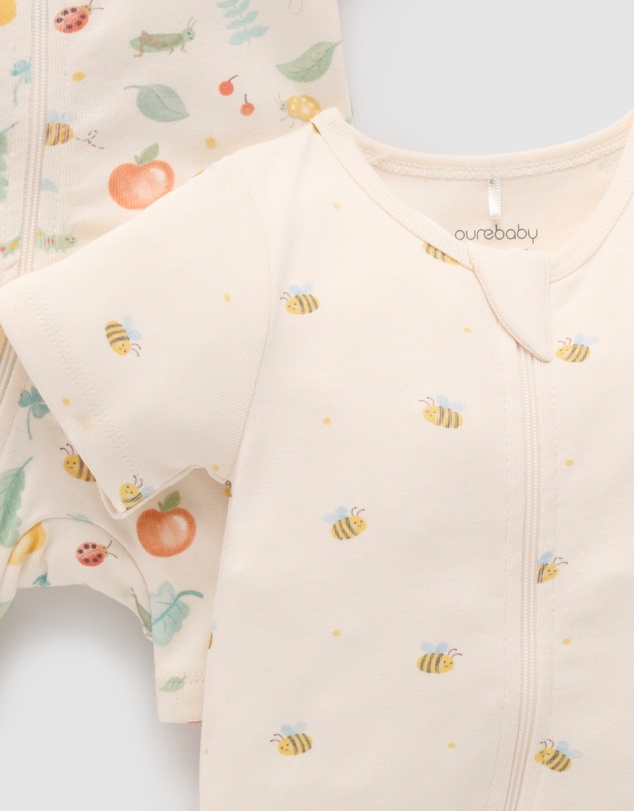 Purebaby - 2 Pack S/Slv Digital Growsuit- Kids-Babies