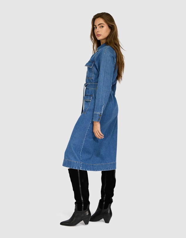 Belle & Bloom - See Through You Midi Belted Trench Dress
