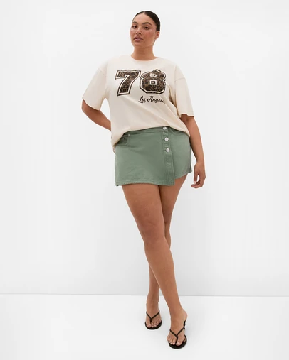 City Chic - Plus size Kaia Cotton Denim Skort - khaki