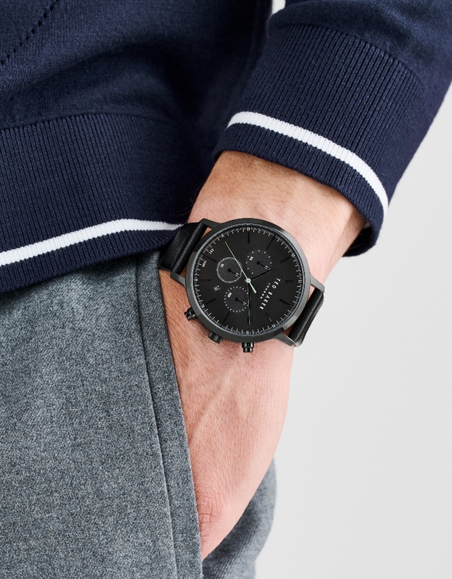 Ted Baker - Haarvin Chronograph 44mm Black Dial and Leather Strap
