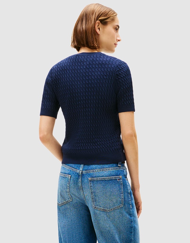 Tommy Hilfiger - Cotton Cable Fine Gauge Crew Neck Short Sleeve Sweater