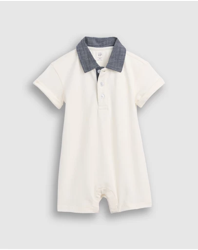 GAP - One Piece Denim Pique Polo Shorties - Babies
