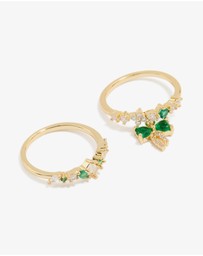 Lovisa - Gold Plated Green Cubic Zirconia Bow & Dainty Rings 2-Pack
