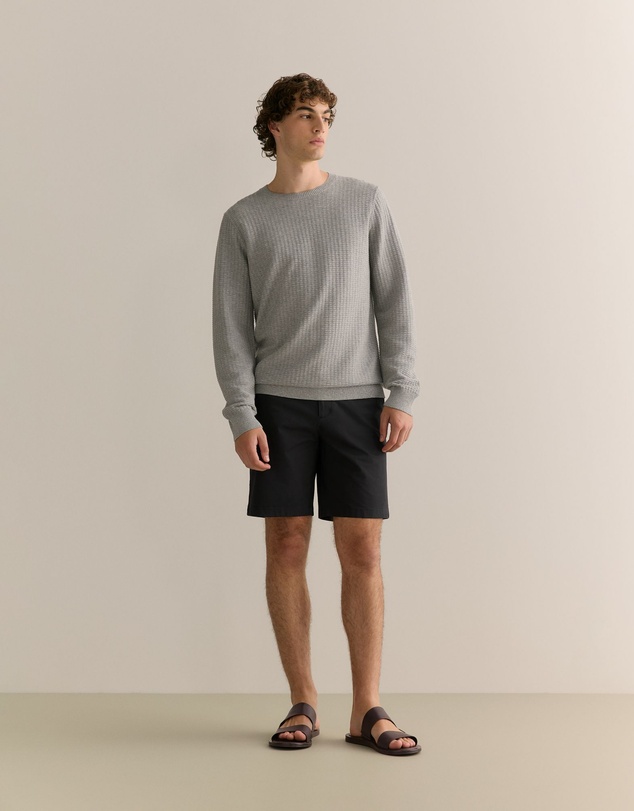 Trenery - Cotton Mouline Textured Crew Knit in Grey Melange