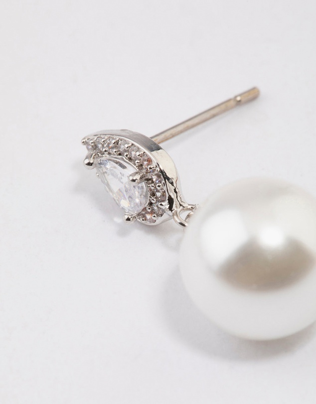Lovisa - Silver Diamante Pear & Pearl Drop Earrings