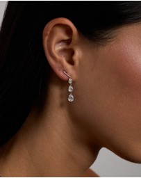 Michael Hill - Pear Shape Cubic Zirconia Triple Drop Stud Earrings in Sterling Silver