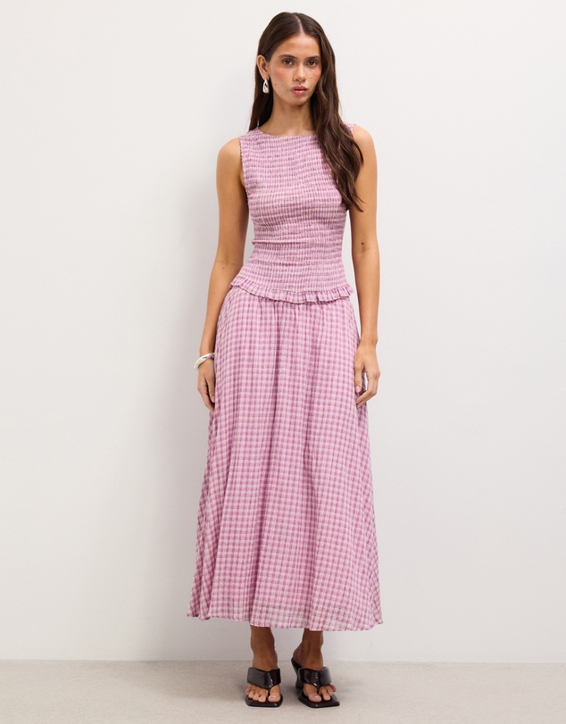 The Fated - Bloom Check Midi Skirt