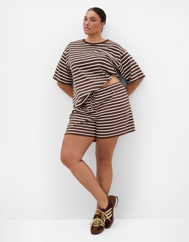 City Chic - Plus size Claire Stripe Oversized Tee - chocolate