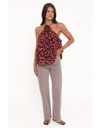 Petal & Pup - Zorina Halter Neck Chiffon Top - Brown Floral